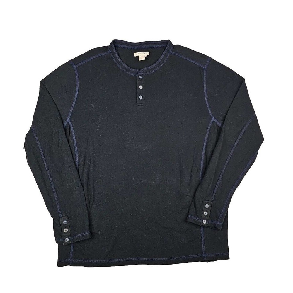Carbon 2 Cobalt Henley Shirt Mens L Black Long Sleeve Casual Outdoors Cotton